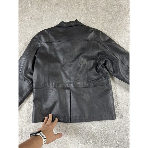 KC Collections Leather Jacket Womens M Black Collar Pockets Hook &‎ Loop Closure - Picture 7 of 10
